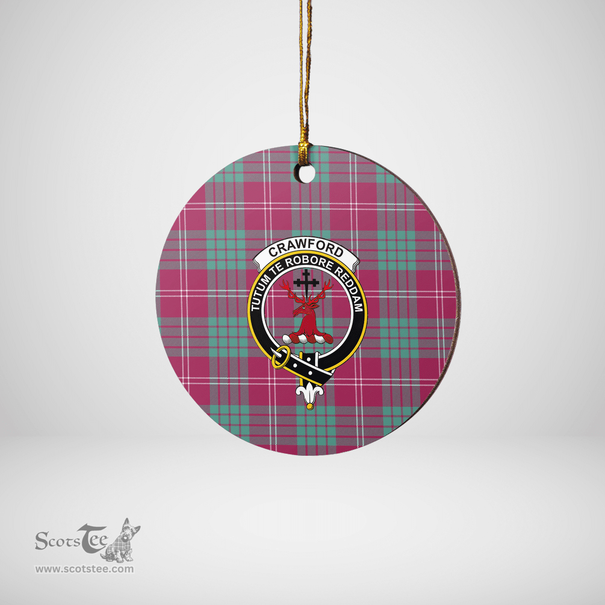 Scottish Crawford Ancient Clan Tartan Crest Round Ceramic Ornament