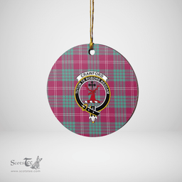 Scottish Crawford Ancient Clan Tartan Crest Round Ceramic Ornament