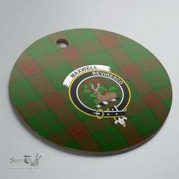 Scottish Maxwell Hunting Clan Tartan Ceramic Ornament - Crest Round Style Scottish Plaid Tartan Plaid