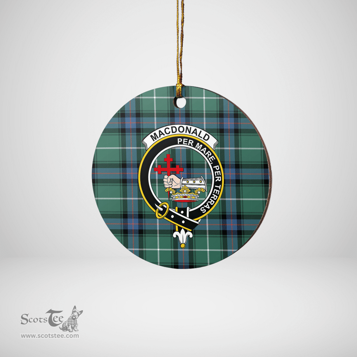 Scottish MacDonald of the Isles Hunting Ancient Clan Tartan Crest Round Ceramic Ornament