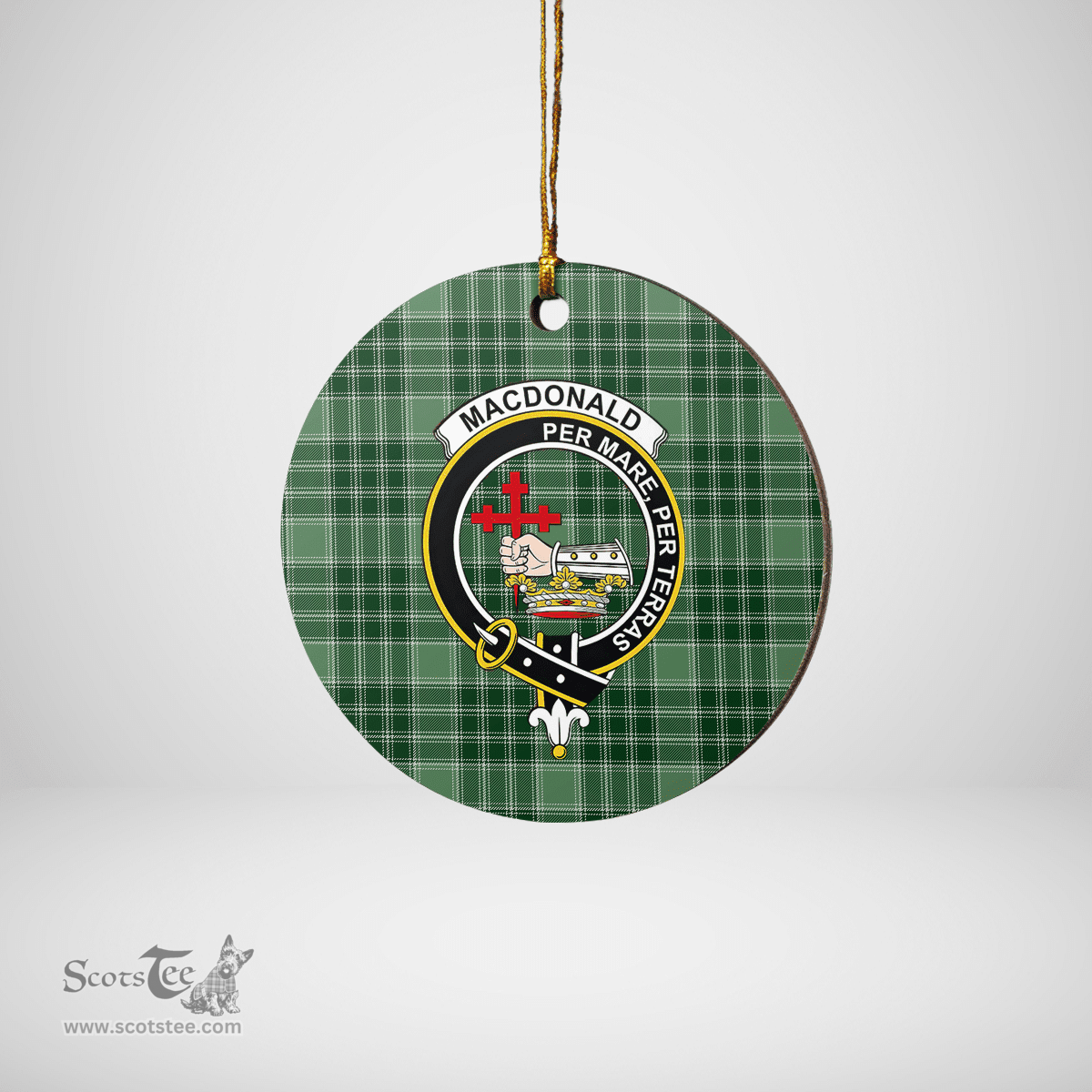 Scottish MacDonald Lord of the Isles Hunting Clan Tartan Crest Round Ceramic Ornament