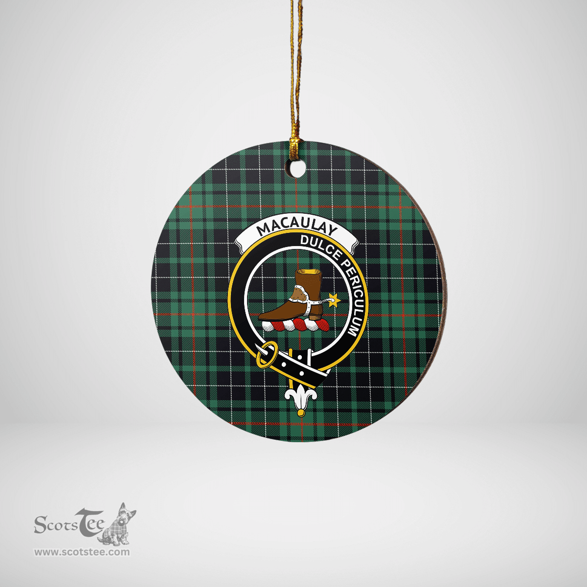 Scottish MacAulay Hunting Ancient Clan Tartan Crest Round Ceramic Ornament