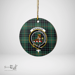Scottish MacAulay Hunting Ancient Clan Tartan Crest Round Ceramic Ornament