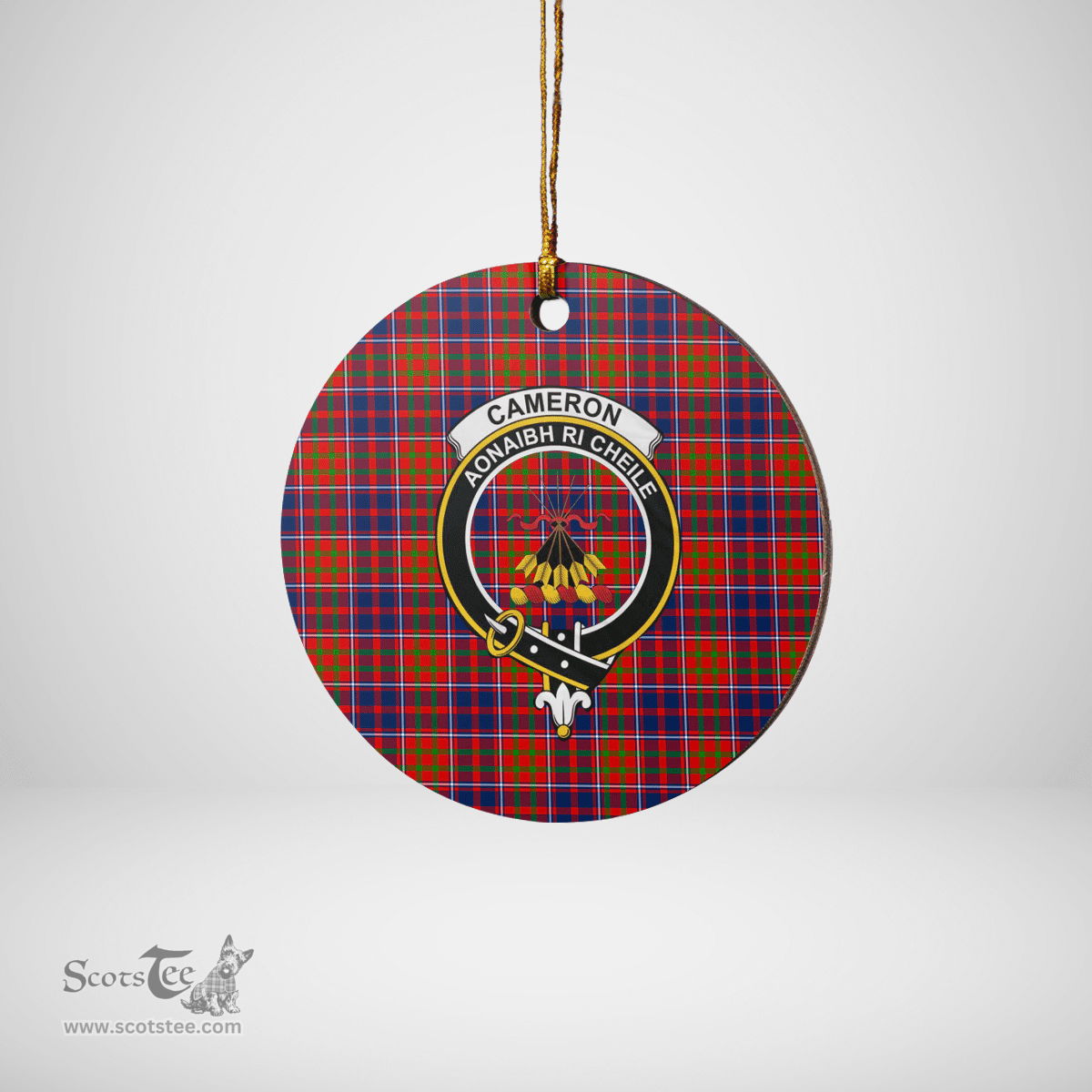 Scottish Cameron of Lochiel Clan Tartan Crest Round Ceramic Ornament
