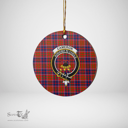 Scottish Cameron of Lochiel Clan Tartan Crest Round Ceramic Ornament