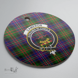 Scottish Cameron of Erracht Modern Clan Tartan Crest Round Ceramic Ornament