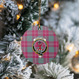 Scottish Crawford Ancient Clan Tartan Crest Round Ceramic Ornament