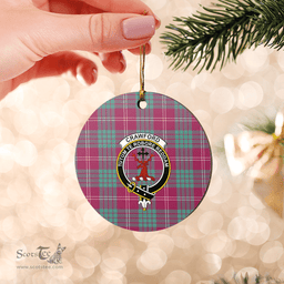Scottish Crawford Ancient Clan Tartan Crest Round Ceramic Ornament