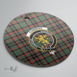 Scottish Cumming Hunting Ancient Clan Tartan Crest Round Ceramic Ornament