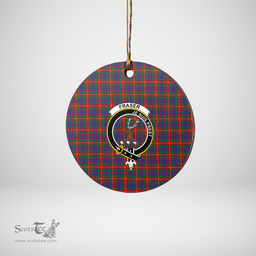 Scottish Fraser of Lovat Clan Tartan Crest Round Ceramic Ornament