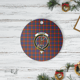 Scottish Fraser of Lovat Clan Tartan Crest Round Ceramic Ornament