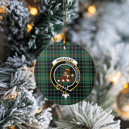 Scottish MacAulay Hunting Ancient Clan Tartan Crest Round Ceramic Ornament