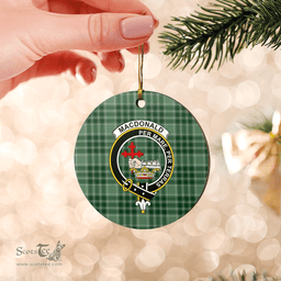 Scottish MacDonald Lord of the Isles Hunting Clan Tartan Crest Round Ceramic Ornament