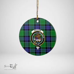 Scottish Graham of Menteith Modern Clan Tartan Crest Round Ceramic Ornament
