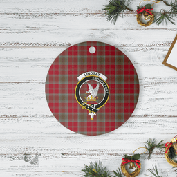 Scottish Lindsay Weathered Clan Tartan Crest Round Ceramic Ornament