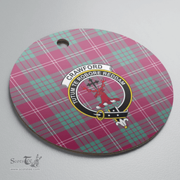 Scottish Crawford Ancient Clan Tartan Crest Round Ceramic Ornament