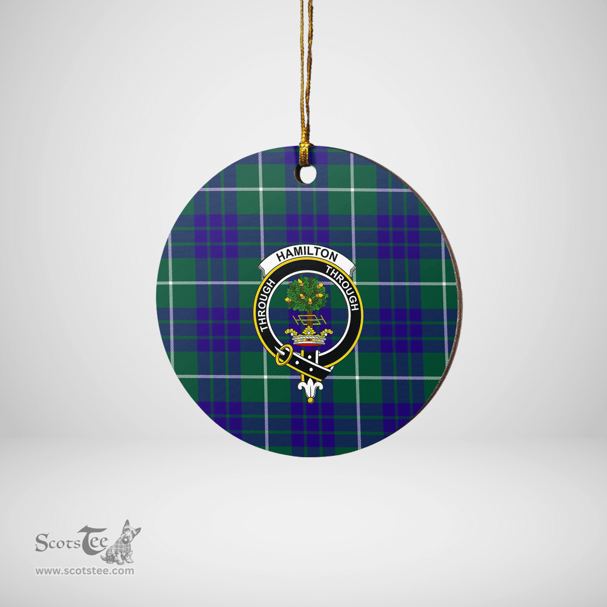 Scottish Hamilton Hunting Modern Clan Tartan Crest Round Ceramic Ornament