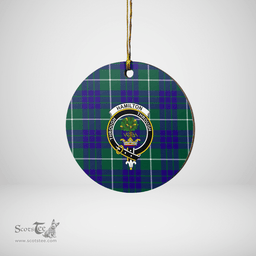Scottish Hamilton Hunting Modern Clan Tartan Crest Round Ceramic Ornament