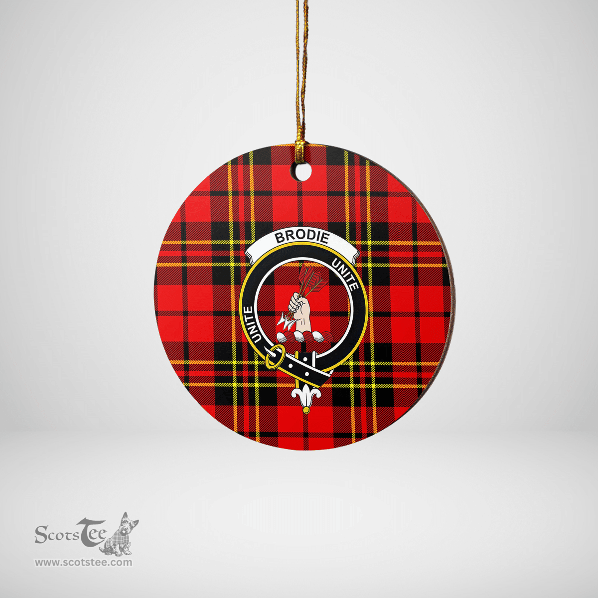 Scottish Brodie Modern Clan Tartan Crest Round Ceramic Ornament