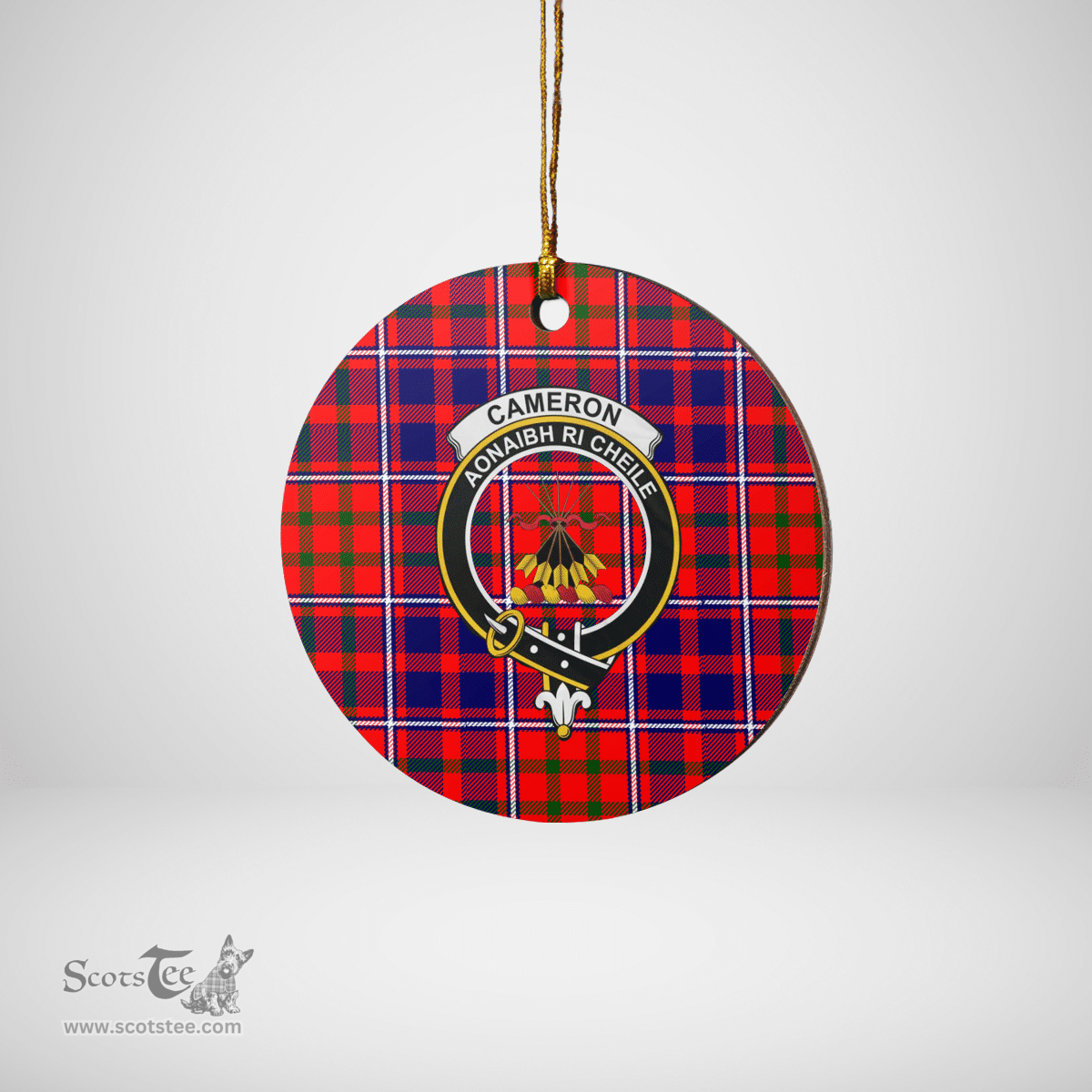 Scottish Cameron of Lochiel Modern Clan Tartan Crest Round Ceramic Ornament