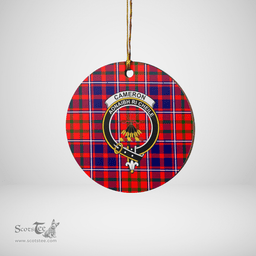 Scottish Cameron of Lochiel Modern Clan Tartan Crest Round Ceramic Ornament