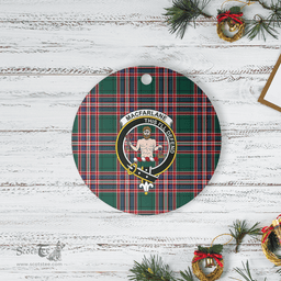 Scottish MacFarlane Hunting Modern Clan Tartan Crest Round Ceramic Ornament