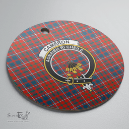 Scottish Cameron of Lochiel Ancient Clan Tartan Crest Round Ceramic Ornament