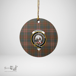 Scottish Kennedy Weathered Clan Tartan Crest Round Ceramic Ornament