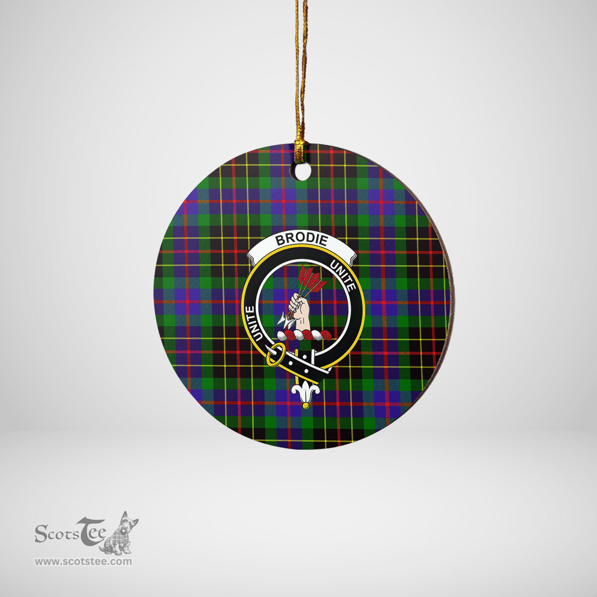 Scottish Brodie Hunting Modern Clan Tartan Crest Round Ceramic Ornament