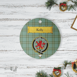 Scottish Kelly Dress Clan Tartan Crest Round Ceramic Ornament