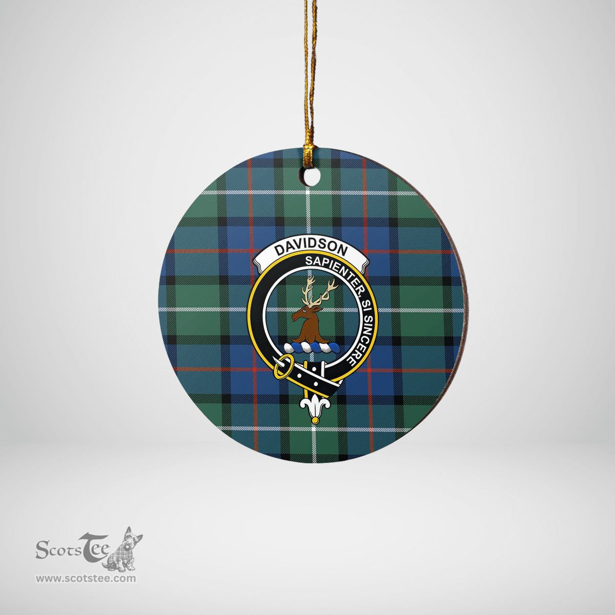 Scottish Davidson of Tulloch Clan Tartan Crest Round Ceramic Ornament