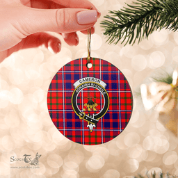 Scottish Cameron of Lochiel Modern Clan Tartan Crest Round Ceramic Ornament