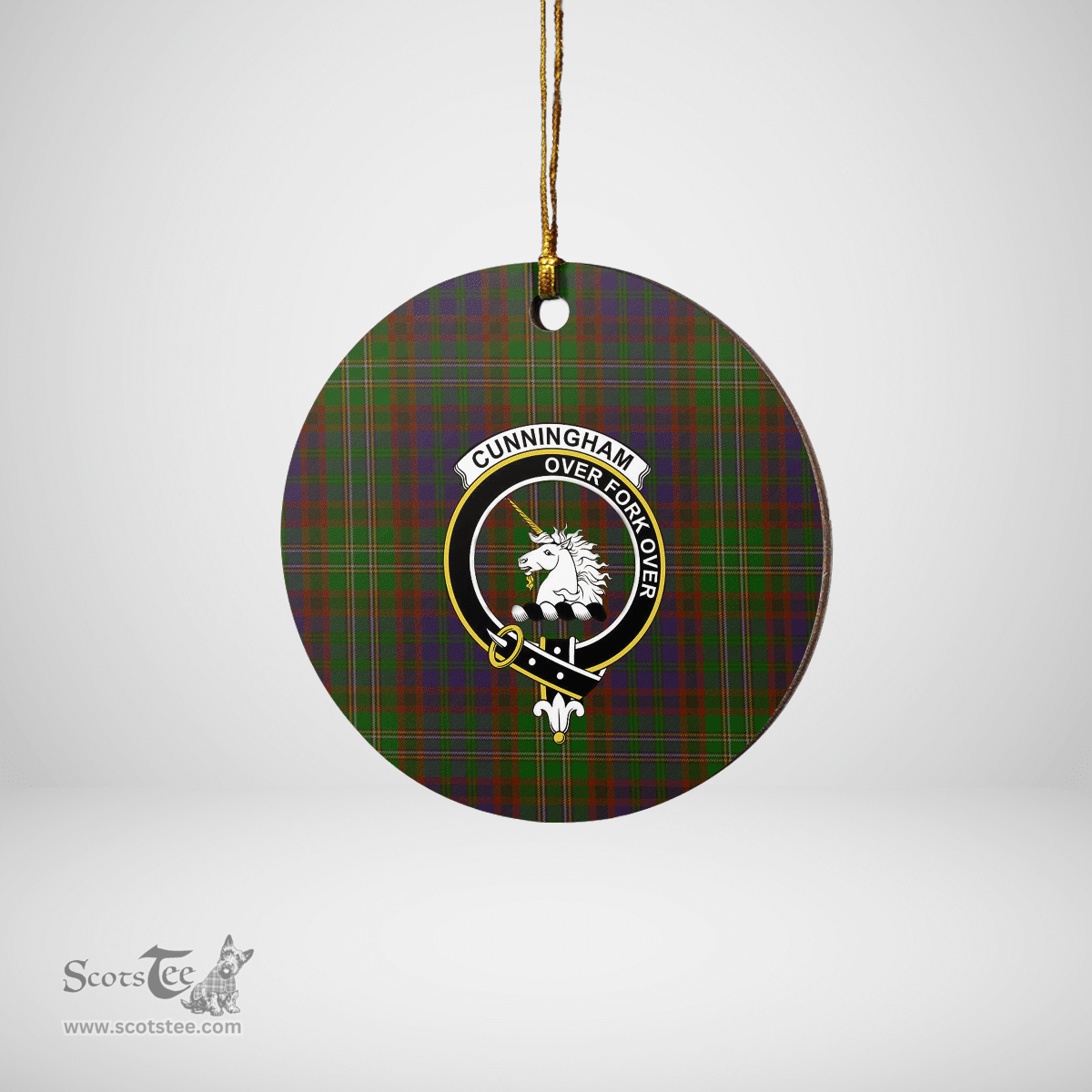 Scottish Cunningham Hunting Modern Clan Tartan Crest Round Ceramic Ornament