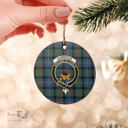 Scottish Cameron of Erracht Ancient Clan Tartan Crest Round Ceramic Ornament