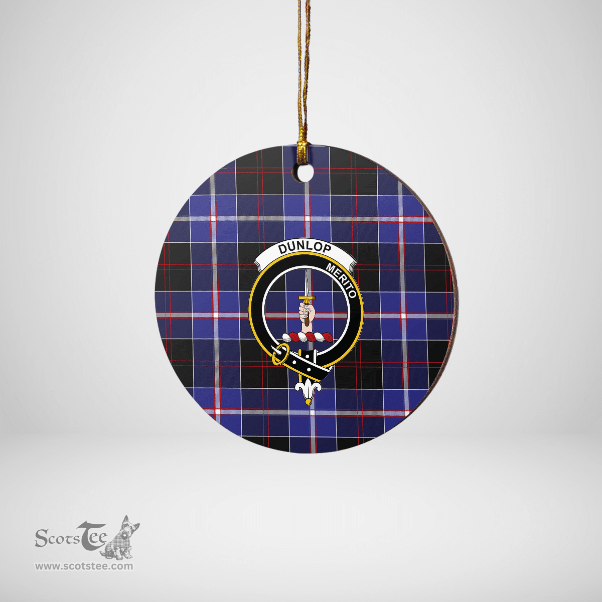 Scottish Dunlop Modern Clan Tartan Crest Round Ceramic Ornament