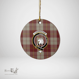 Scottish Cunningham Burgundy Dancers Clan Tartan Crest Round Ceramic Ornament