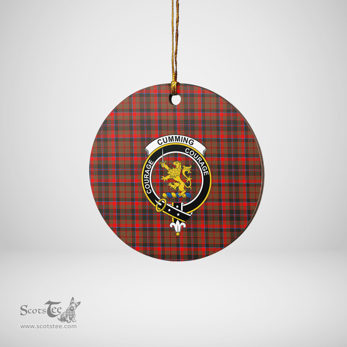 Scottish Cumming Hunting Weathered Clan Tartan Crest Round Ceramic Ornament