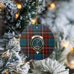 Scottish Fraser Hunting Ancient Clan Tartan Crest Round Ceramic Ornament