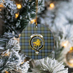Scottish Campbell Faded Clan Tartan Crest Round Ceramic Ornament