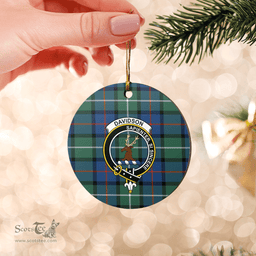 Scottish Davidson of Tulloch Clan Tartan Crest Round Ceramic Ornament