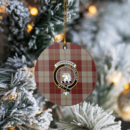 Scottish Cunningham Burgundy Dancers Clan Tartan Crest Round Ceramic Ornament