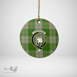 Scottish Cunningham Dress Green Dancers Clan Tartan Crest Round Ceramic Ornament