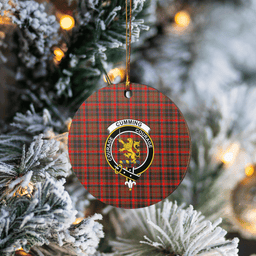 Scottish Cumming Hunting Weathered Clan Tartan Crest Round Ceramic Ornament