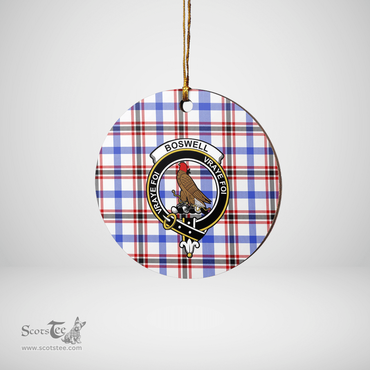 Scottish Boswell Modern Clan Tartan Crest Round Ceramic Ornament