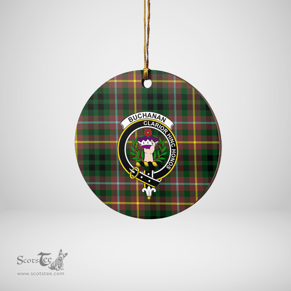 Scottish Buchanan Hunting Clan Tartan Crest Round Ceramic Ornament
