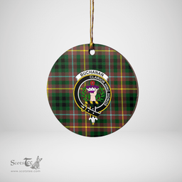 Scottish Buchanan Hunting Clan Tartan Crest Round Ceramic Ornament