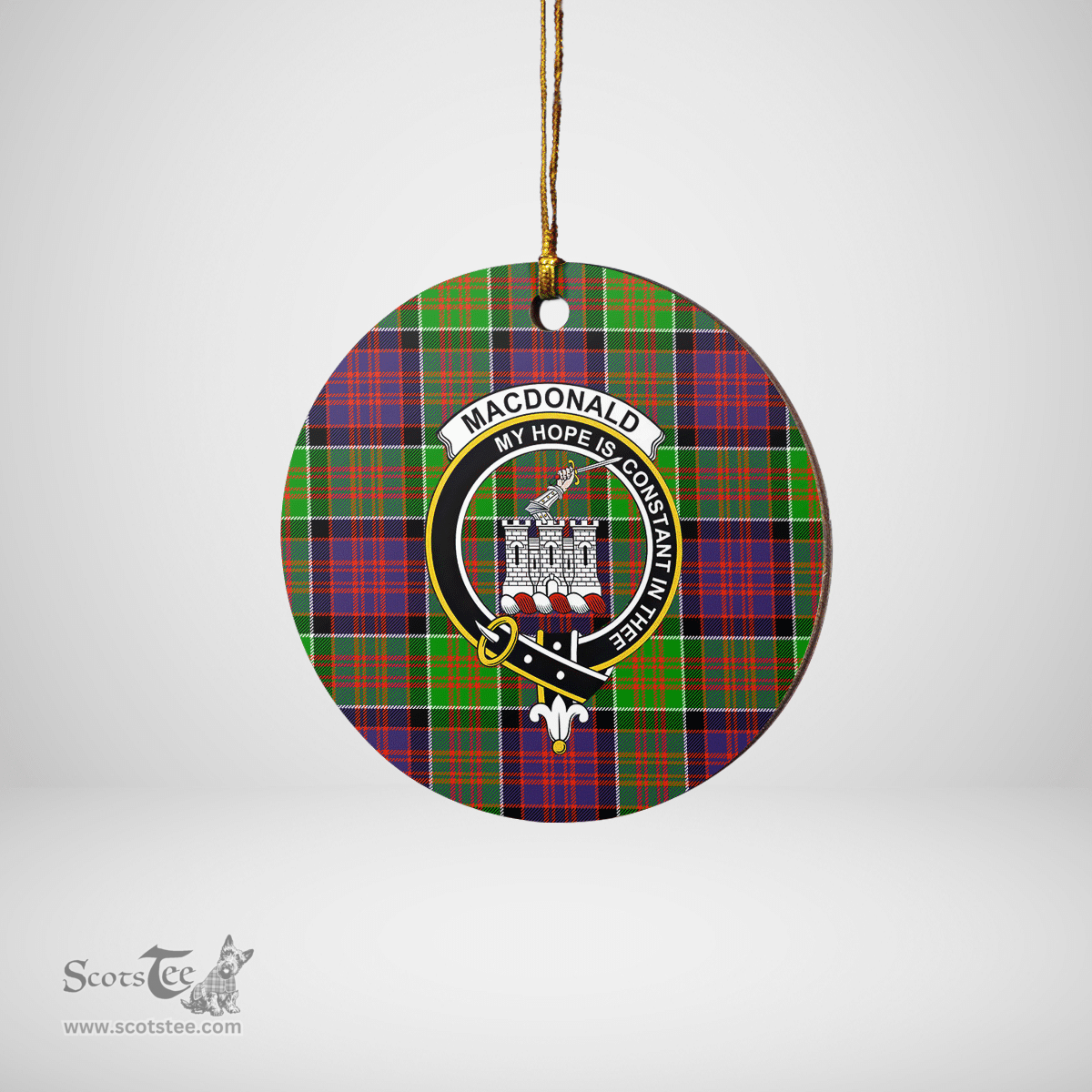 Scottish MacDonald of Clanranald Clan Tartan Crest Round Ceramic Ornament