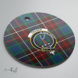 Scottish Fraser Hunting Ancient Clan Tartan Crest Round Ceramic Ornament