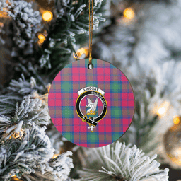 Scottish Lindsay Ancient Clan Tartan Crest Round Ceramic Ornament