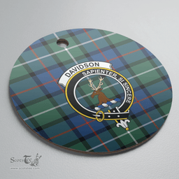 Scottish Davidson of Tulloch Clan Tartan Crest Round Ceramic Ornament